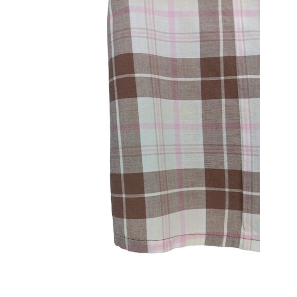 SO Women's Plaid Short Sleeve-Button down Shirt- MEDIUM -Brown-White-Pink - Picture 5 of 16